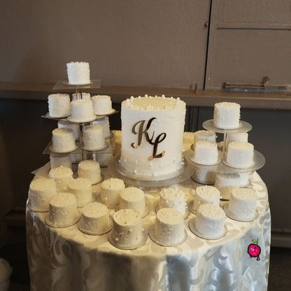All White Wedding Cake & Bento Cakes with Pearls