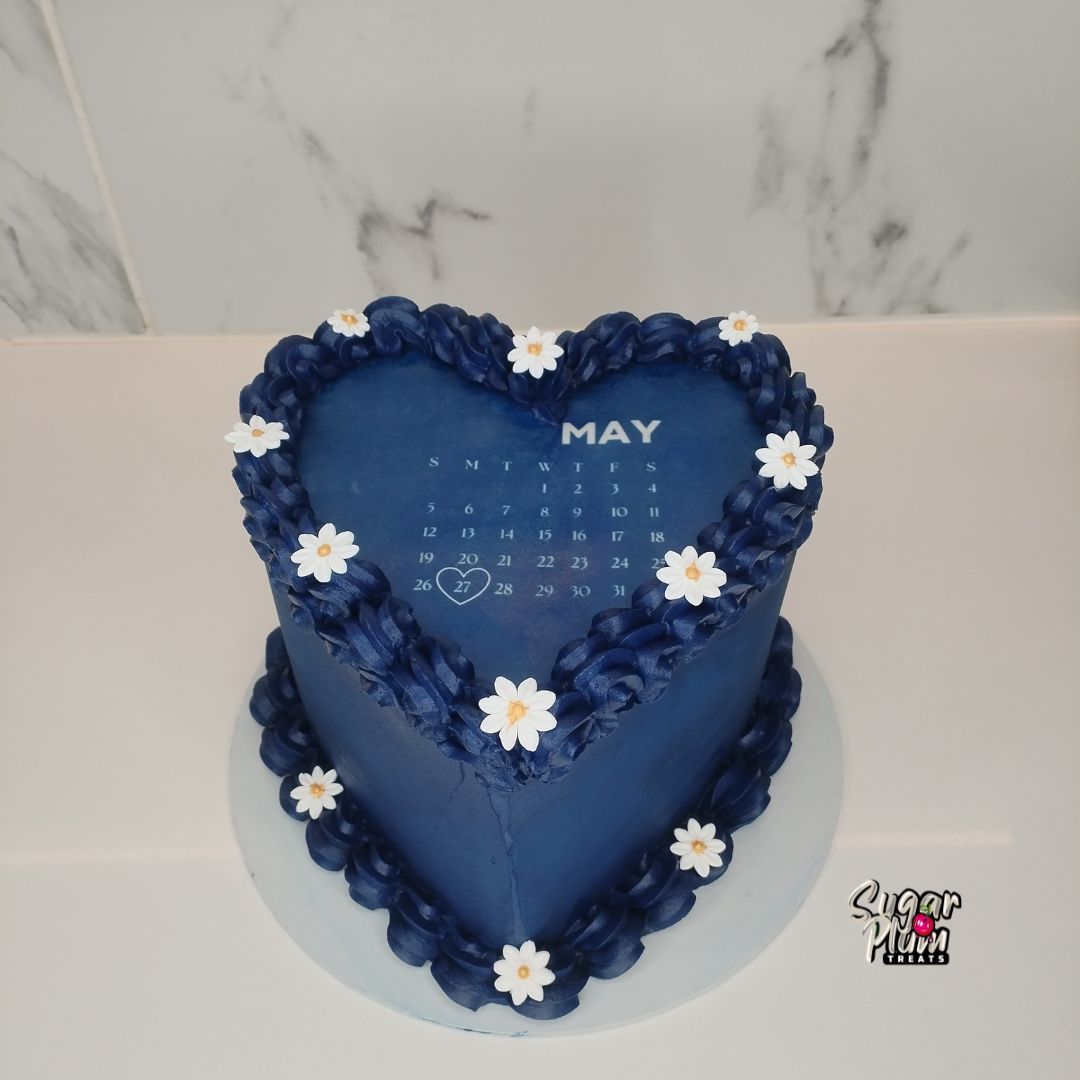 Navy Blue Calendar Burn-away Heart Cake