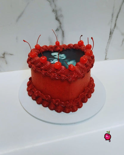 Vintage Red Heart Cake with Cherries