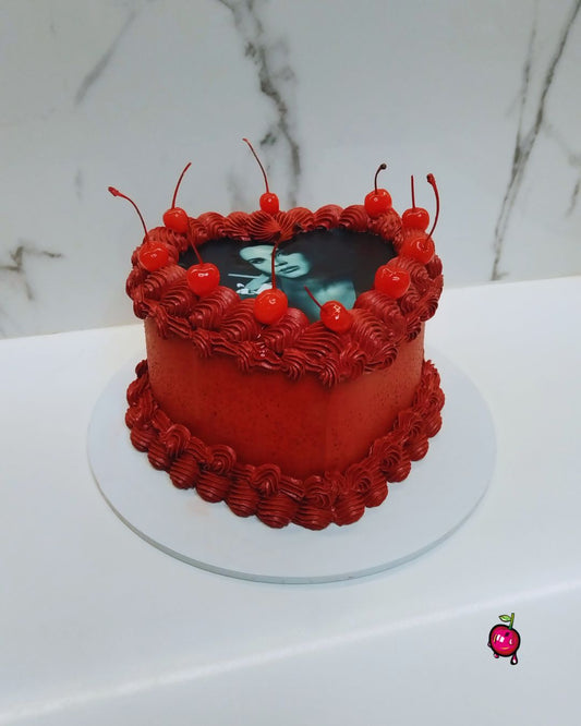 Vintage Red Heart Cake with Cherries