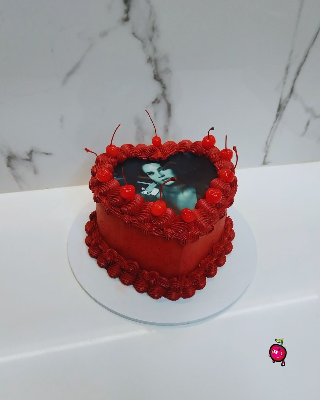 Vintage Red Heart Cake with Cherries