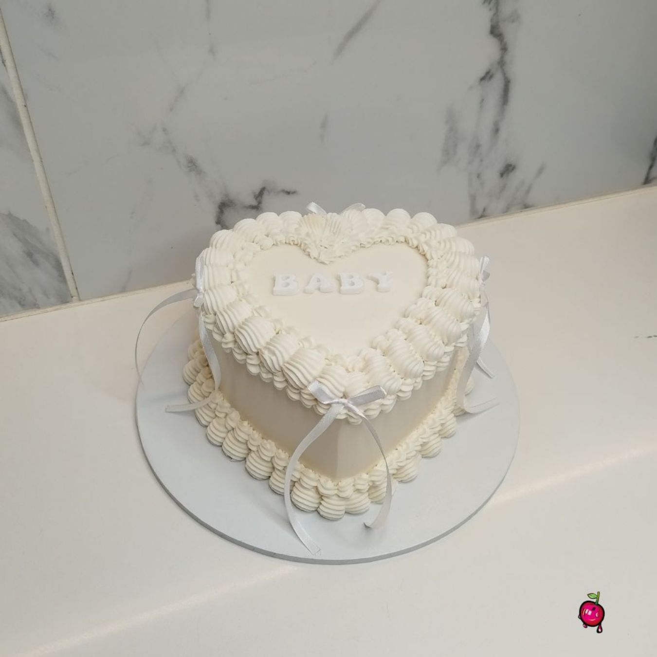 Vintage Baby Gender Reveal Heart Cake with Bows