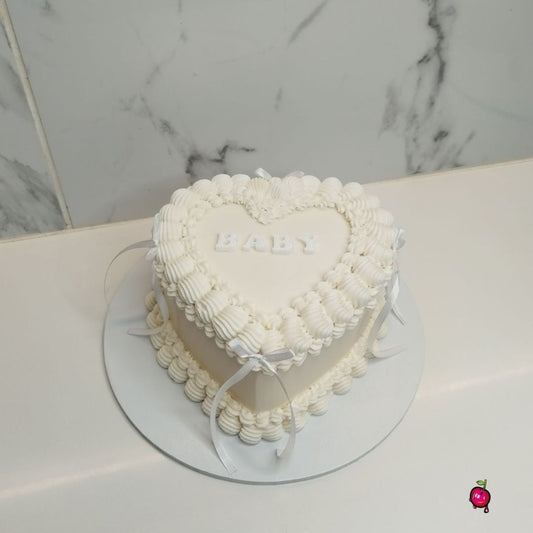 Vintage Baby Gender Reveal Heart Cake with Bows