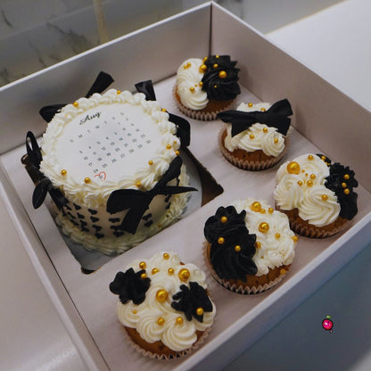 Black & White Burn away Bento Cake & Cupcakes (Aug)