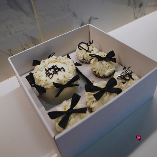 Black and White Bow Tie Themed Bento Cake & Cupcakes