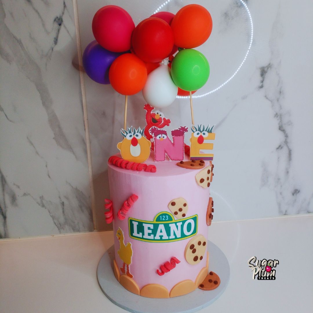 Sesame Street Themed Cake with Birthday Balloons