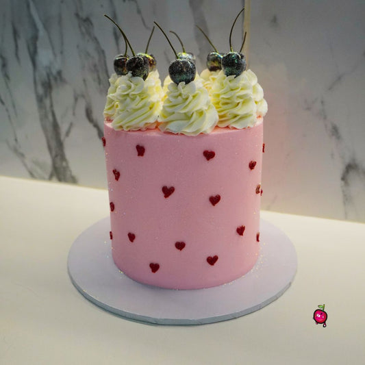 With Cherries on Top Themed Cake with small hearts