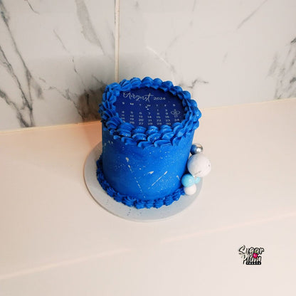 Navy Blue & Silver Round Mini Burnaway Cake (For August)