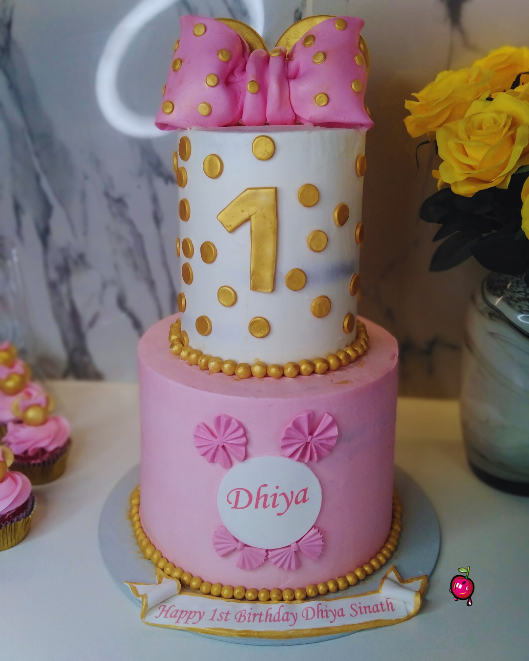 Minnie Mouse Pink & Gold 2-Tier Birthday Cake