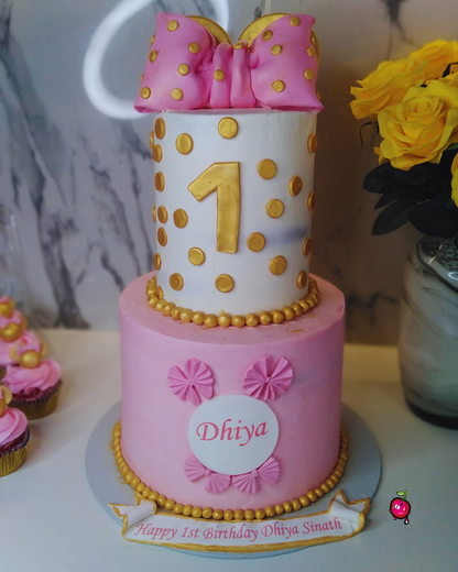 Minnie Mouse Pink & Gold 2-Tier Birthday Cake