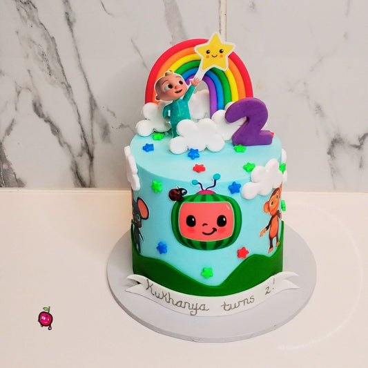 Mini Cocomelon with a Rainbow Birthday Cake