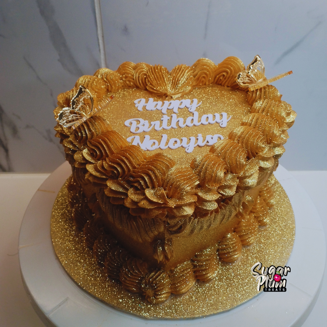 Gold Glitter Heart Cake