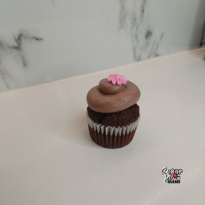 Chocolate Cupcakes with Pink Flowers