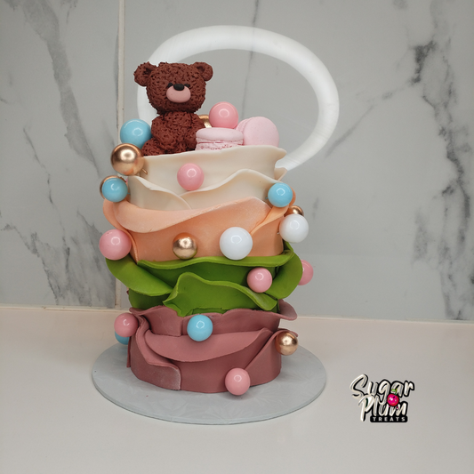 Baby Shower Rose Cake with Teddy Bear
