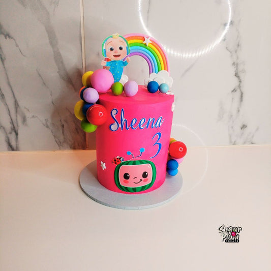 Pink Cocomelon Rainbow Themed Cake