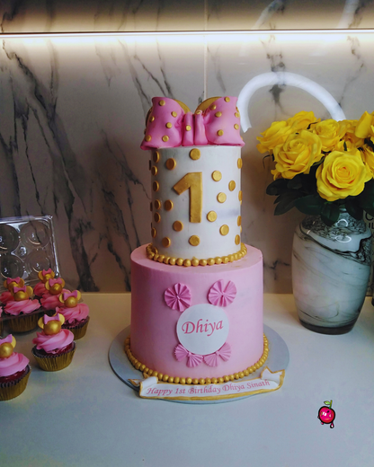 Minnie Mouse Pink & Gold 2-Tier Birthday Cake