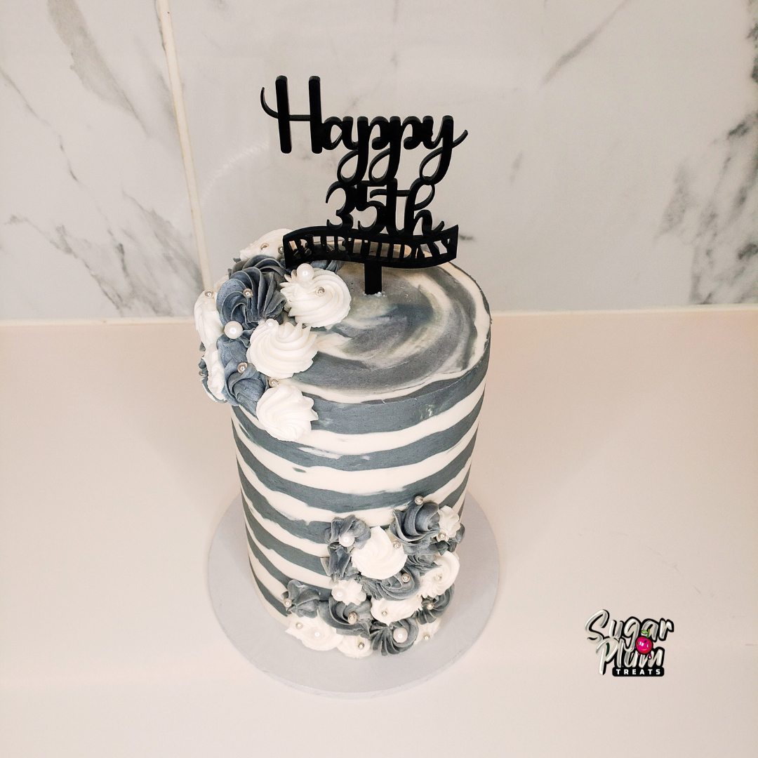 "Happy 35th Birthday in Grey" Tall Mini Cake