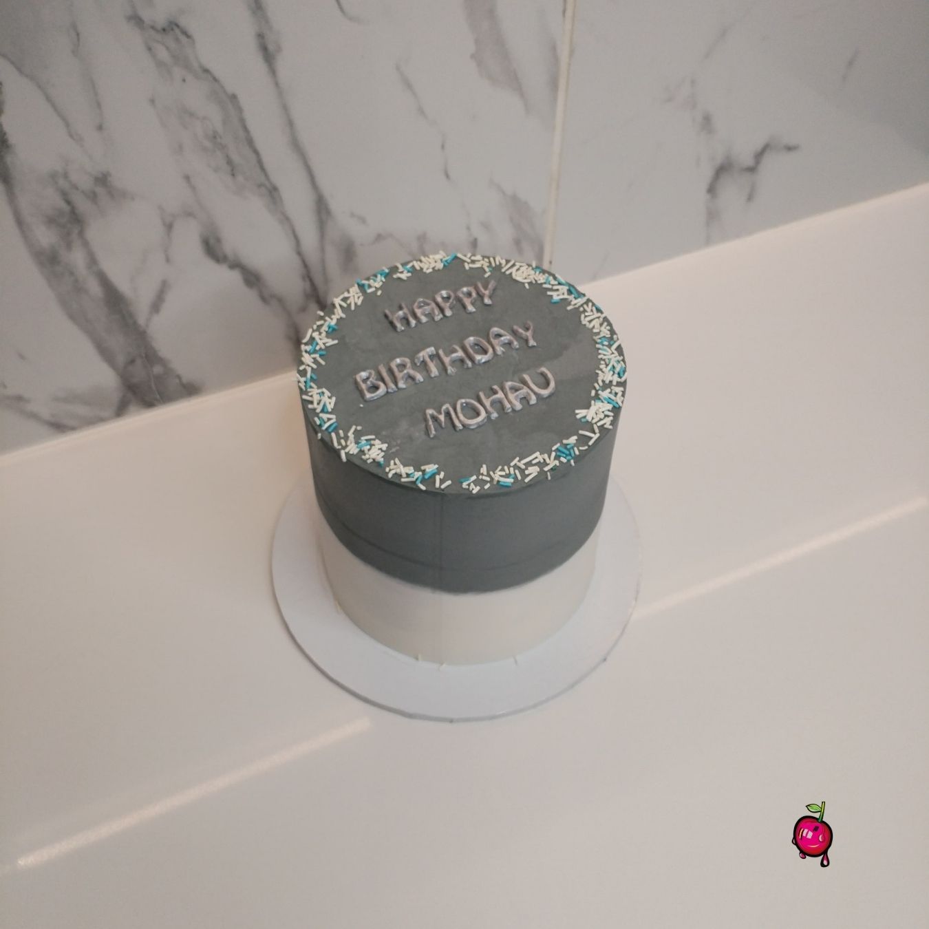 Grey & White Birthday Cake For Him With Sprinkles
