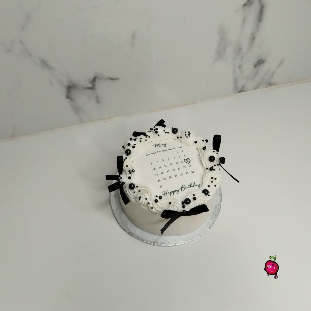 Happy Birthday Calendar Black & White Bento Cake with Black Bows