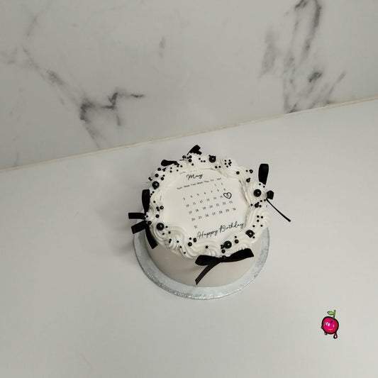 Happy Birthday Calendar Black & White Bento Cake with Black Bows