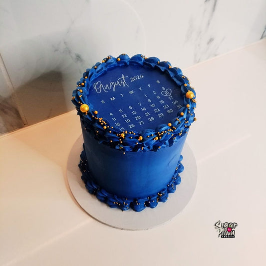 Navy Blue & Gold Round Mini Burnaway Cake (For August)