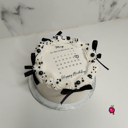 Happy Birthday Calendar Black & White Bento Cake with Black Bows