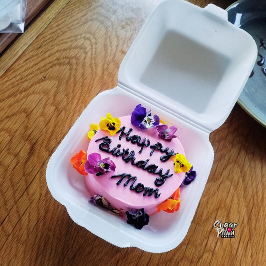 Happy B-Day Mom Bento Cake with Edible Flowers