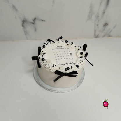 Happy Birthday Calendar Black & White Bento Cake with Black Bows