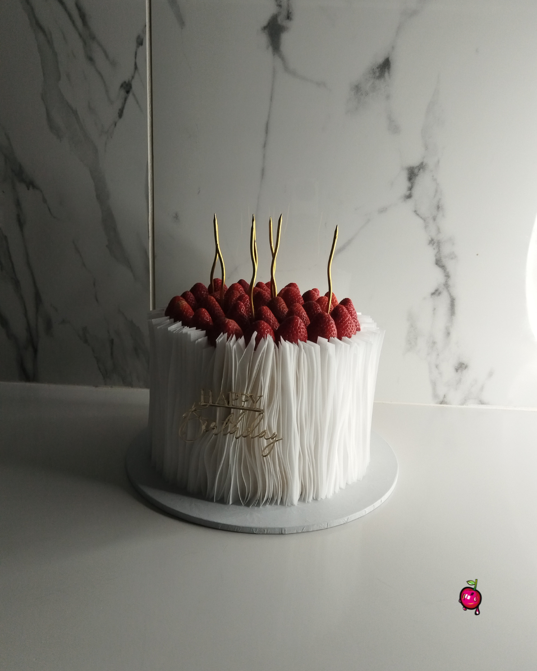 Strawberries & Wafer Paper Birthday Cake with Candles