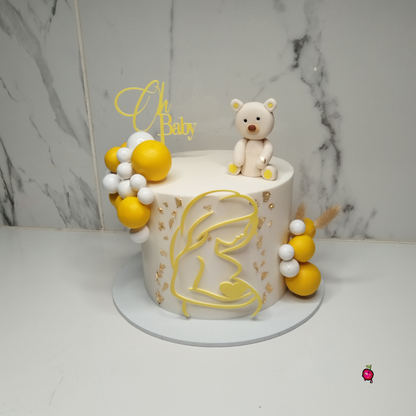 White & Yellow Oh Baby & Pregnant Lady Baby Shower Cake
