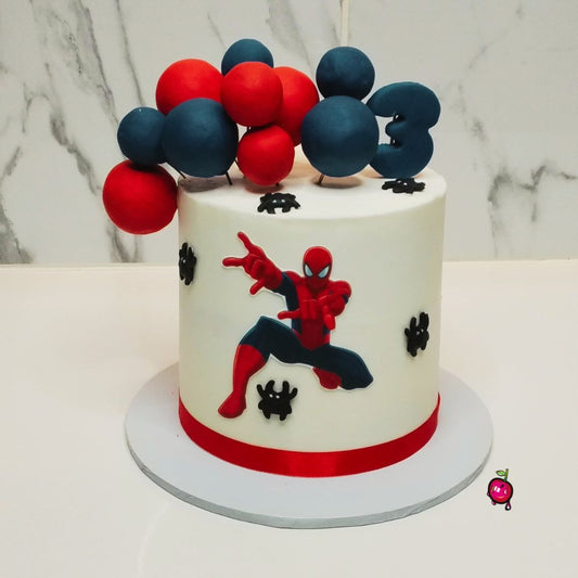 Spiderman Themed White & Red & Navy Blue Mini Cake