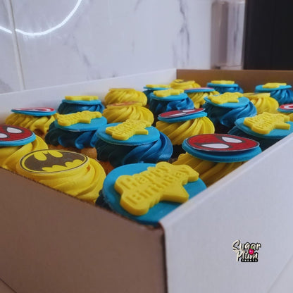 Blue and Yellow Superhero's Themed Cupcakes