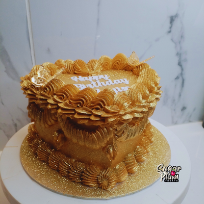 Gold Glitter Heart Cake