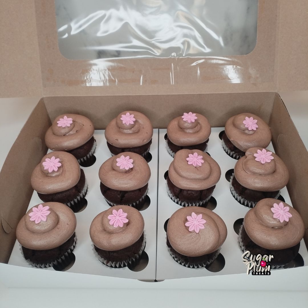 Chocolate Cupcakes with Pink Flowers