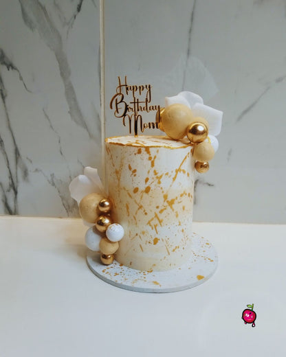 Happy Birthday Mini Cake in White, Gold & Ivory