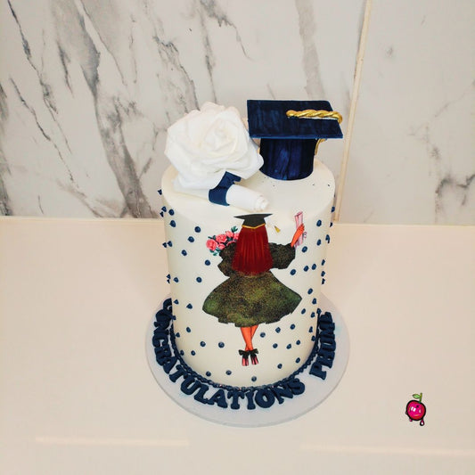 Navy Blue Polka dot Graduation Theme Cake