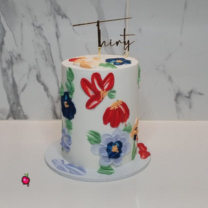 Painted Artsy Flowers Birthday Cake