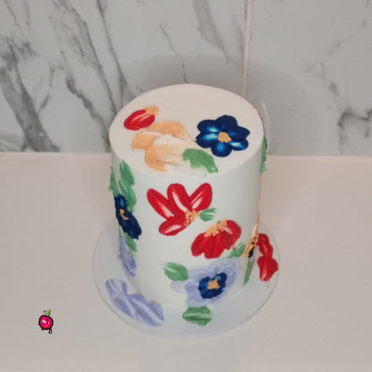 Painted Artsy Flowers Birthday Cake