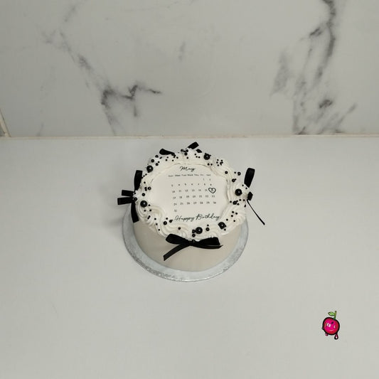 Happy Birthday Calendar Black & White Bento Cake with Black Bows