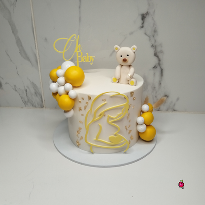 White & Yellow Oh Baby & Pregnant Lady Baby Shower Cake
