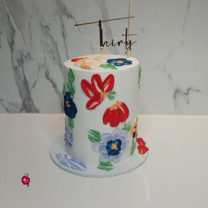 Painted Artsy Flowers Birthday Cake