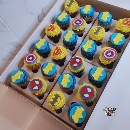 Blue and Yellow Superhero's Themed Cupcakes