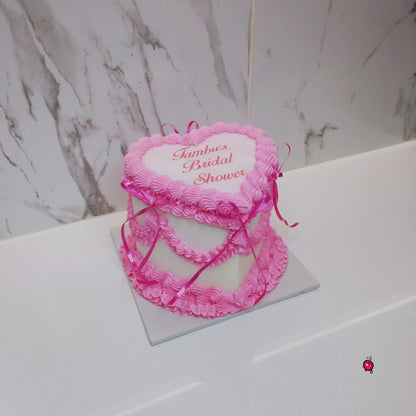 Vintage Bridal Shower Burn-away Heart Cake with Ribbons