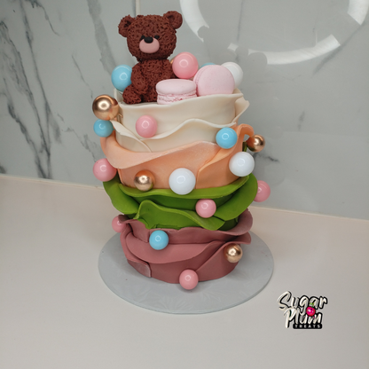 Baby Shower Rose Cake with Teddy Bear