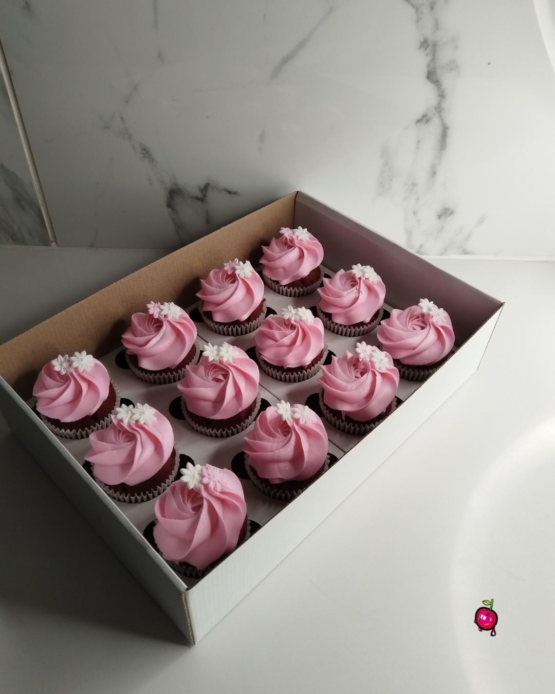 Plain Pink Cupcakes with Small Flowers