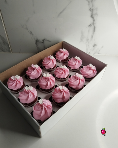 Plain Pink Cupcakes with Small Flowers