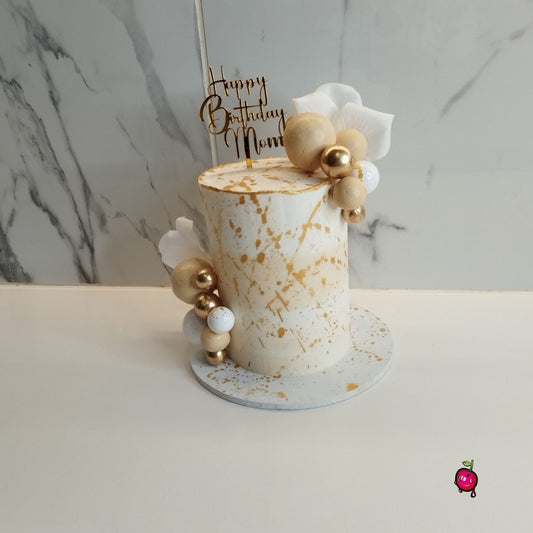 Happy Birthday Mini Cake in White, Gold & Ivory