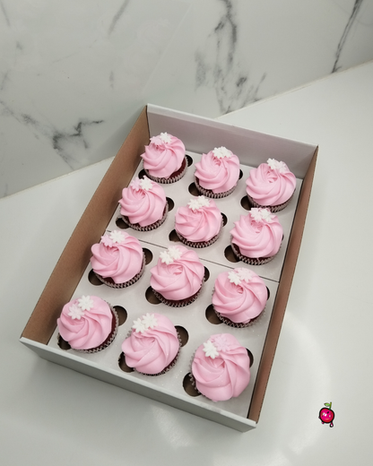 Plain Pink Cupcakes with Small Flowers