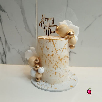 Happy Birthday Mini Cake in White, Gold & Ivory