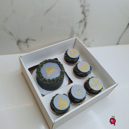 Happy Birthday Box Set with Fondant Toppers (Grey and Gold)